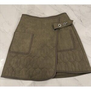 Jonathan Simkhai Melissa Quilted Vegan Leather Mini Skirt Army Green Sz 0